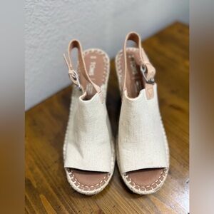 TOMS Women's Monica Hemp Canvas Espadrille Peep Toe Wedges- Size 10